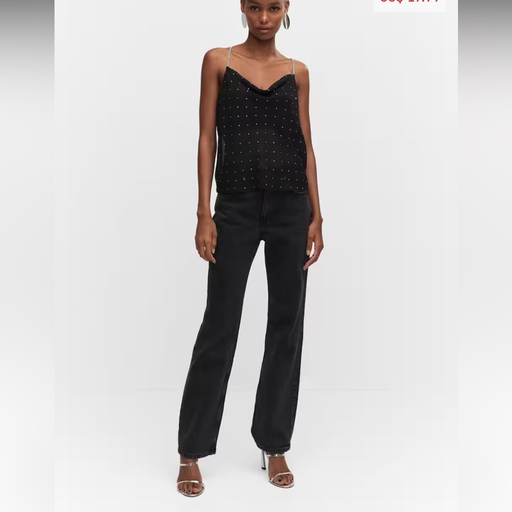Mango Draped neck rhinestone top